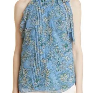 Veronica Beard Dali Silk Light Blue Floral Halter Top Blouse. Size 8. Like New.